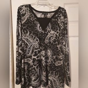 Moonlight Bay Woman Paisley Print Blouse Black Gray White 18/20W Silky Whimsy